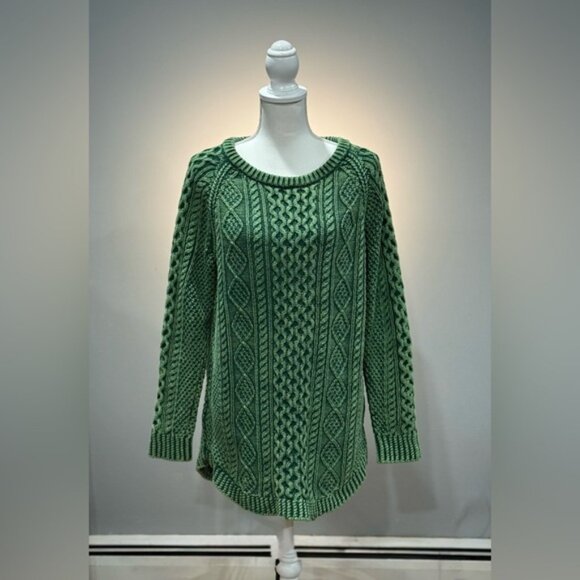 Green L.L. Bean Signature Knit Aran Fisherman Sweater Size L EUC - Picture 1 of 5